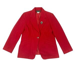 Vtg Harve Bernard Holtzman Womens Blazer Sz 14 Cashmere Wool Blend Red Brooch